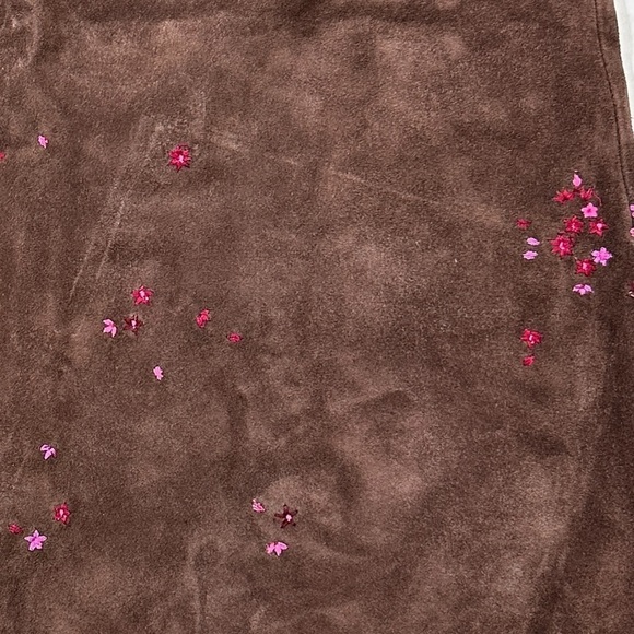 Ann Taylor Vintage Brown Italian Suede Floral Embroidered Skirt - Picture 3 of 8